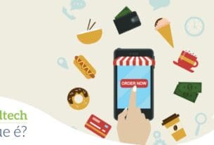 Foodtech: imagem mostra ilustração de celular com ícones de alimentos
